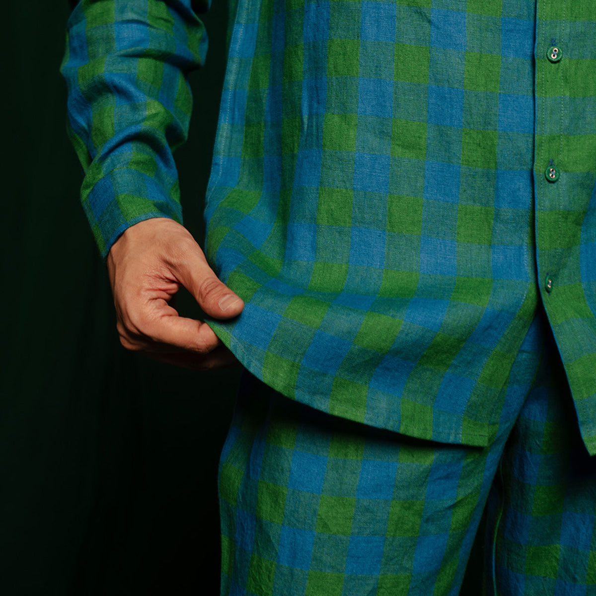 Forest Linen Men's Band Collar Shirt Set