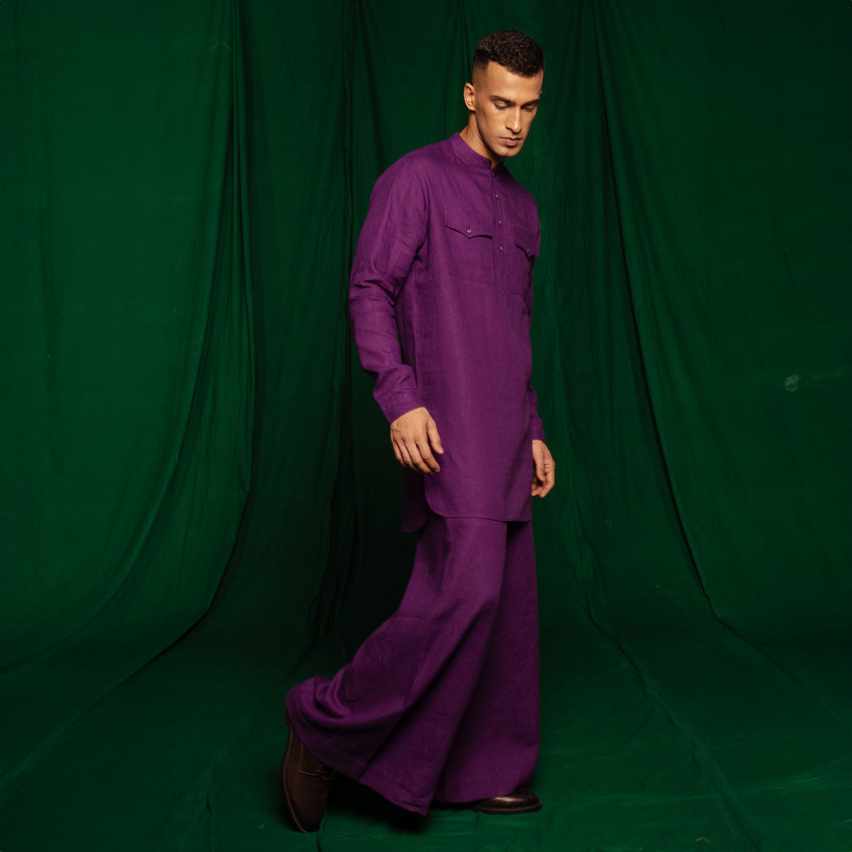 Violet Linen Saif Kurta Set