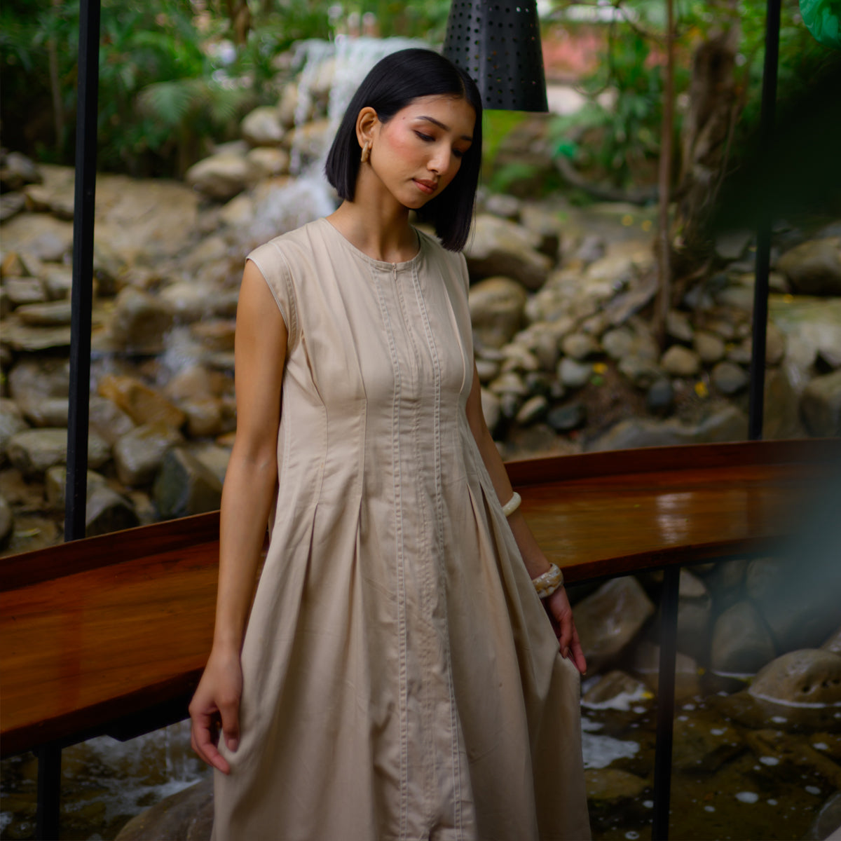 Beige Daybreak Zipper Maxi Dress