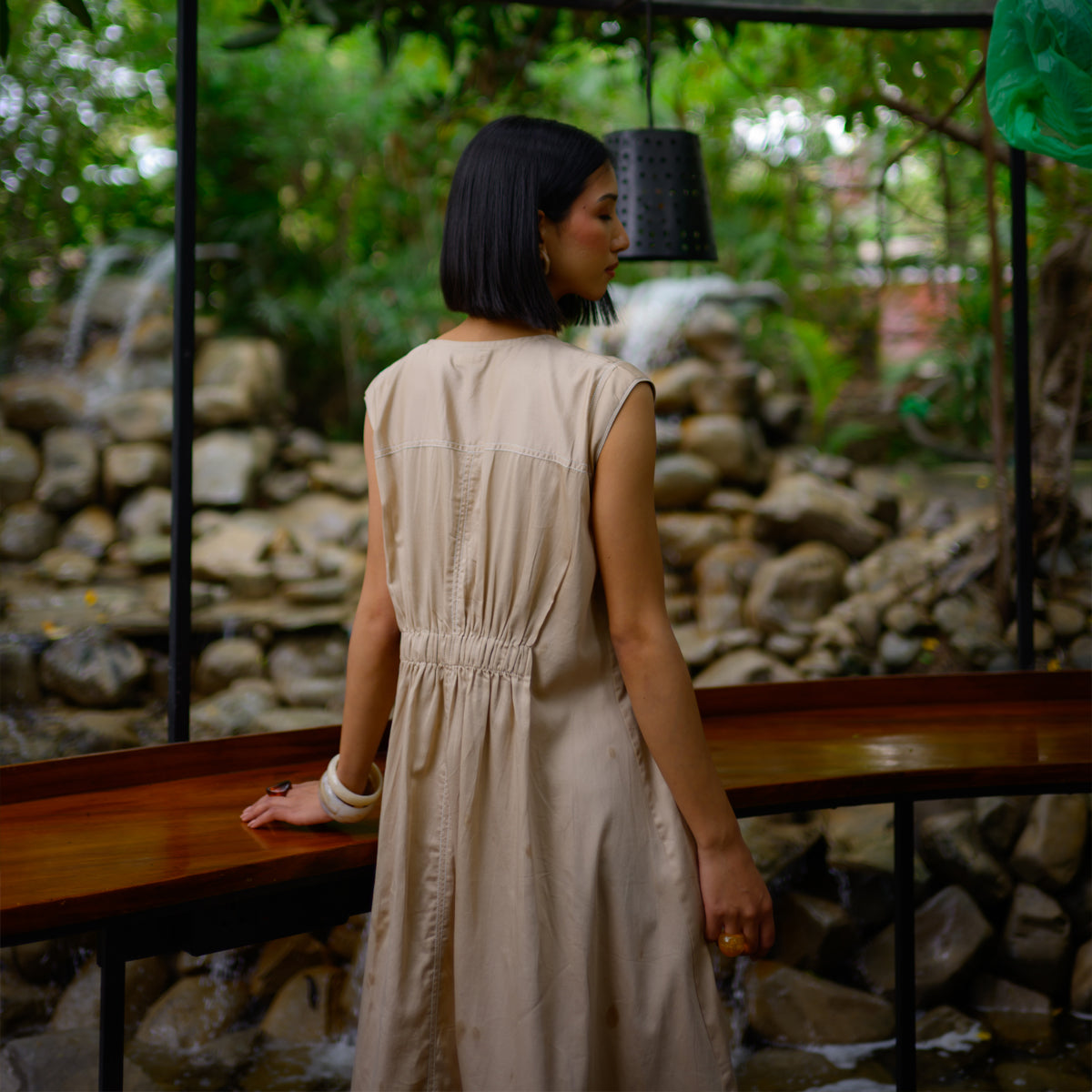 Beige Daybreak Zipper Maxi Dress