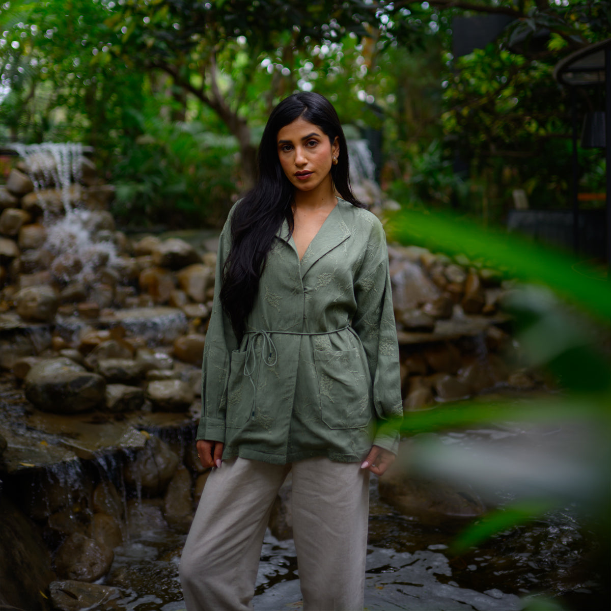 Sage Green Dusk Embroidered Shirt