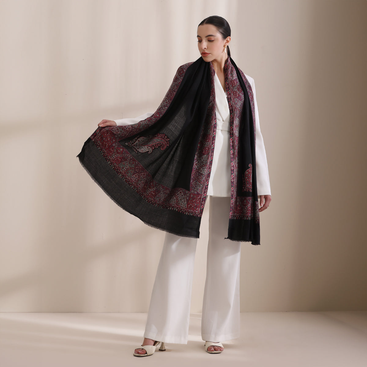 Saundarya Woven Jamawar Border Stole Black Multi