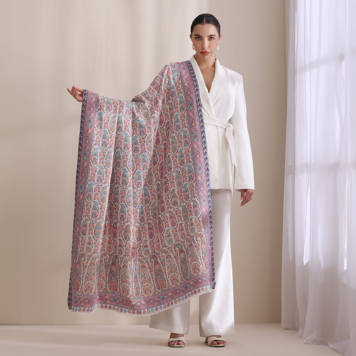 Saaz Woven Allover Jamawar White-Multi