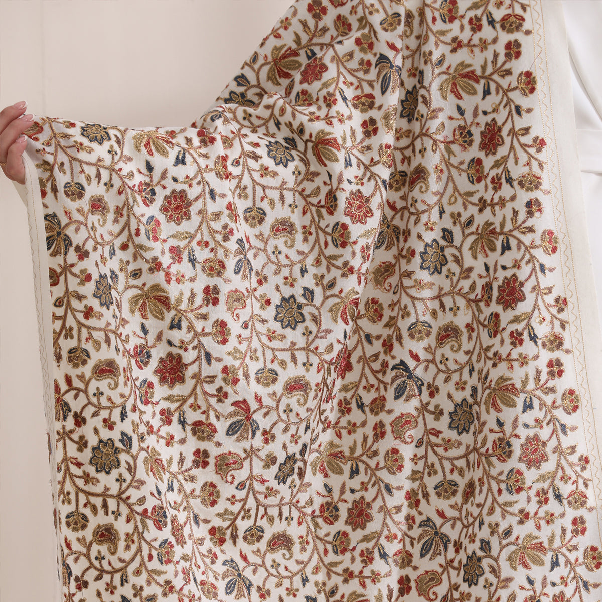 Maya Allover Embroidered Stole, Ivory