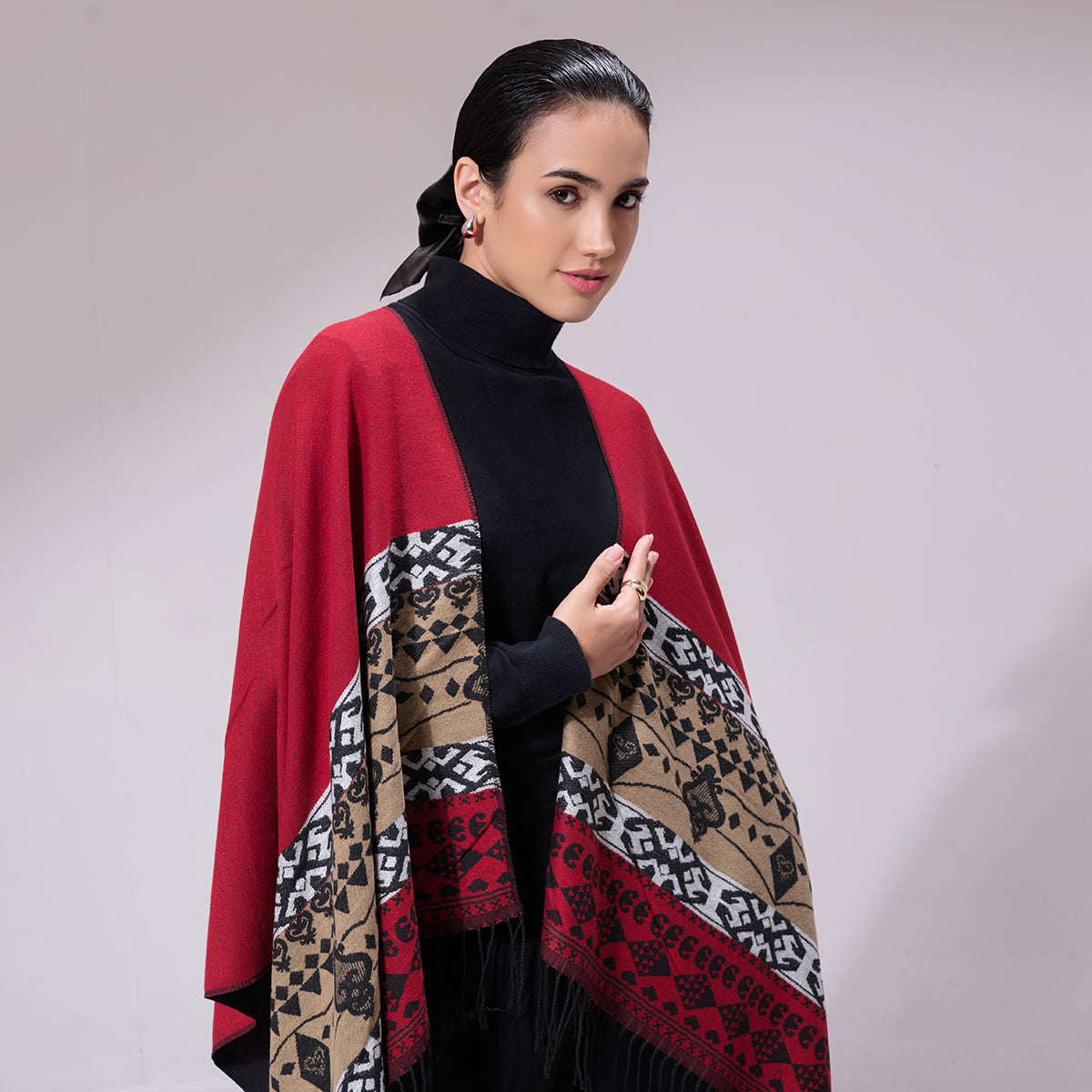 Shiran Maroon Heritage Cashmere Cape