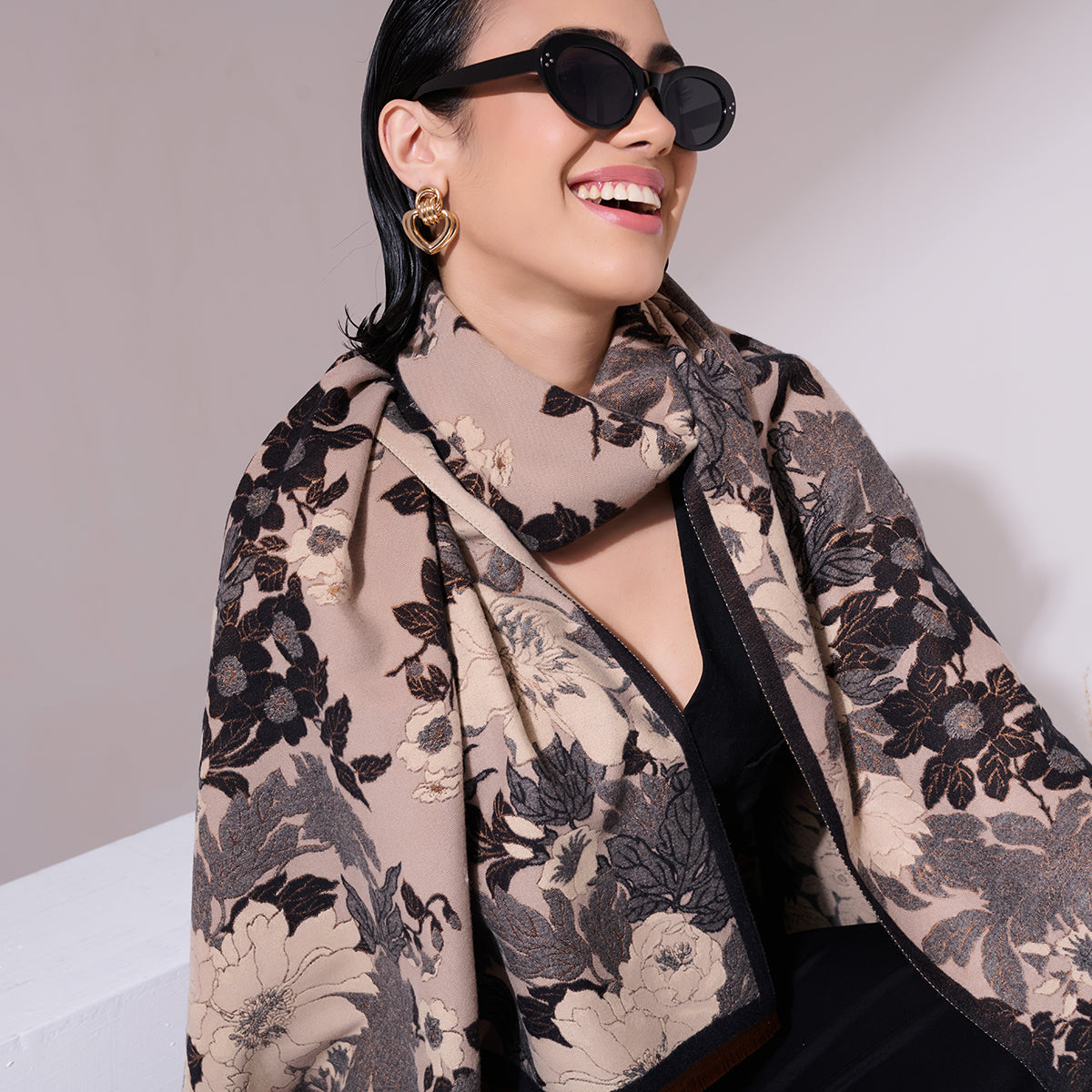 Masty Beige and Black Heritage Cashmere Cape