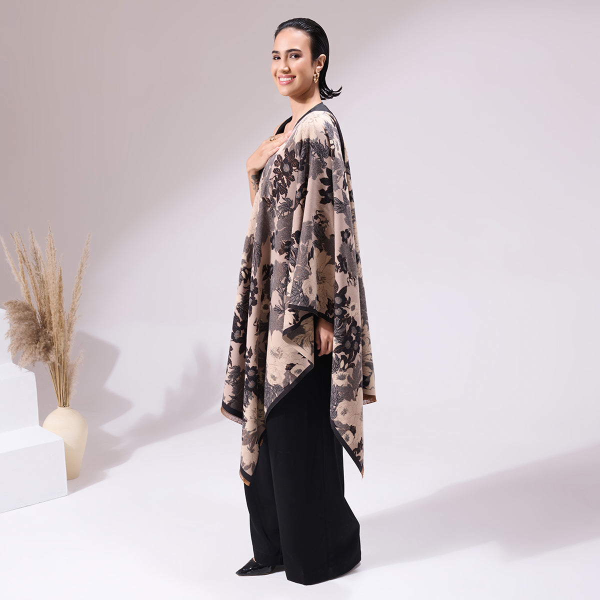 Masty Beige and Black Heritage Cashmere Cape