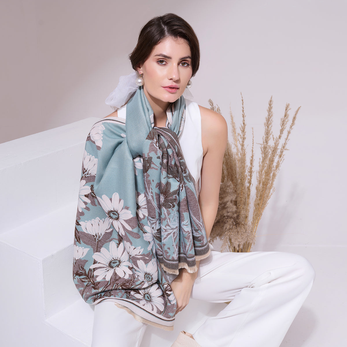 Shita Sky Blue Heritage Cashmere Cape