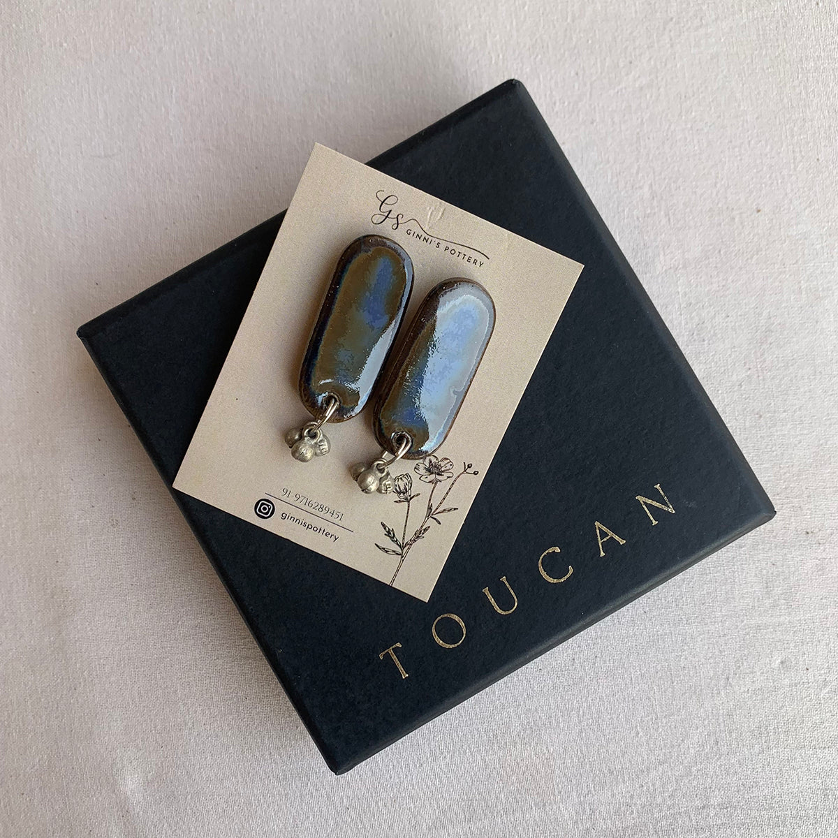 Blue Oval Studs With Ghungroo