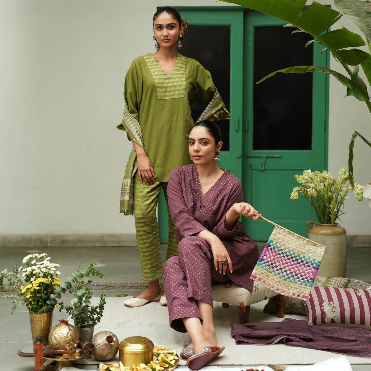 Nargis Kurta Set | Leaf Green