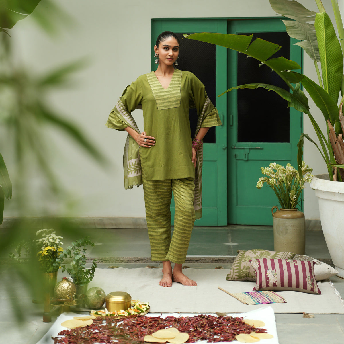 Nargis Kurta Set | Leaf Green