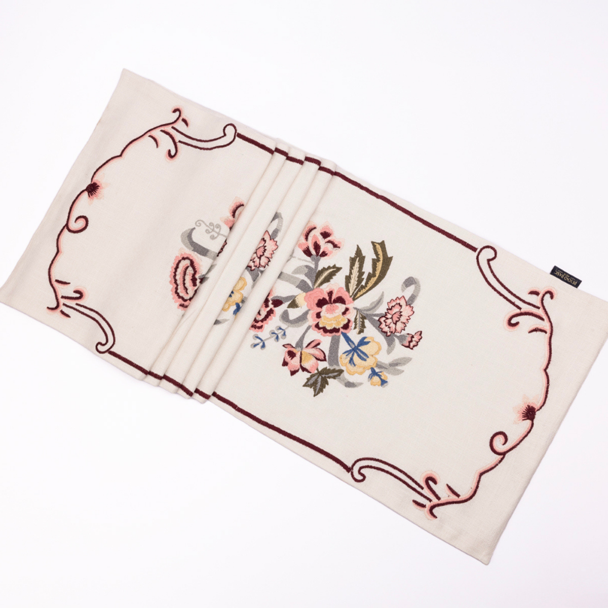 Country Style Multi Embroidered Peach Carnation Table Runner