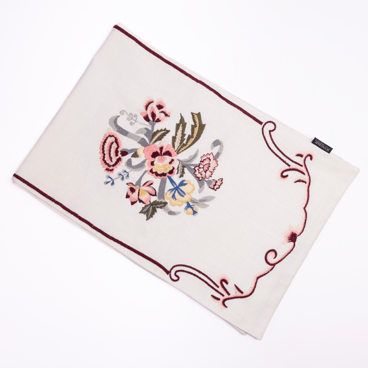 Country Style Multi Embroidered Peach Carnation Table Runner