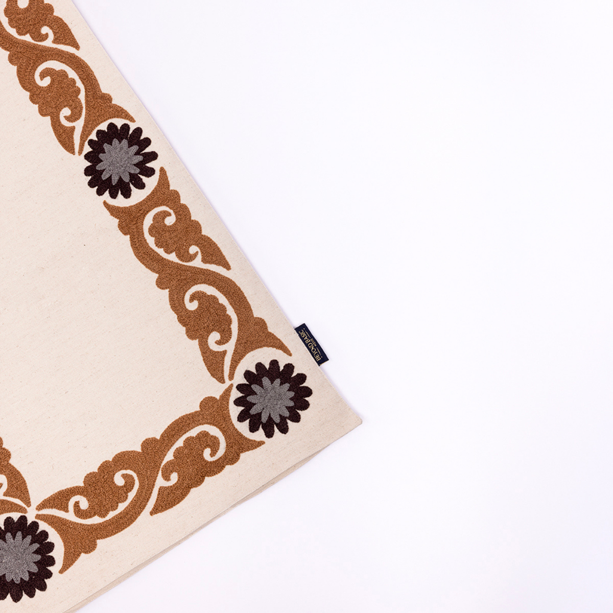 Suzani Style Crewel Embroidered Brown and Grey Tashkent Table Runner