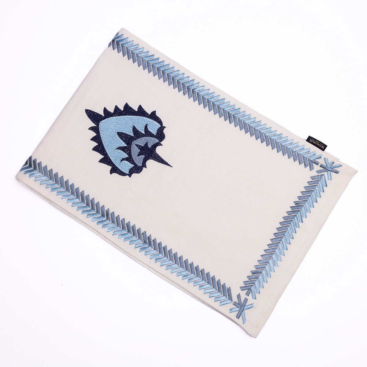Hamptons Style Multi Embroidered Blue Paisley Table Runner