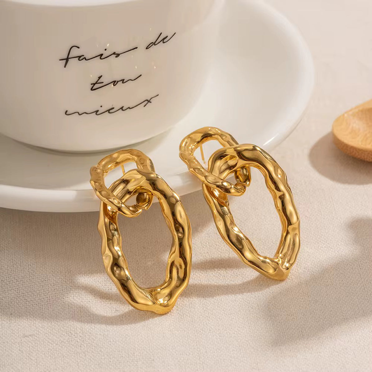 18KT Gold Plated Knotted Link Gold Danglers Earings