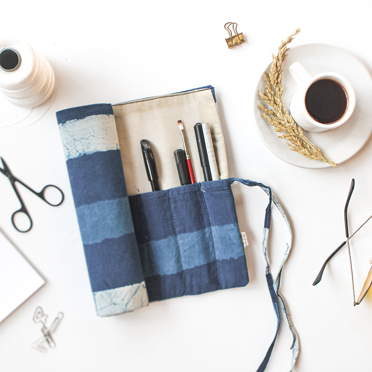 Roll Up Case - Indigo stripes