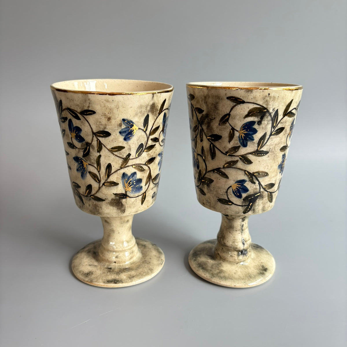 Mughal Regal Wine Glasses Blue & Green - Ivory, Blue & Green