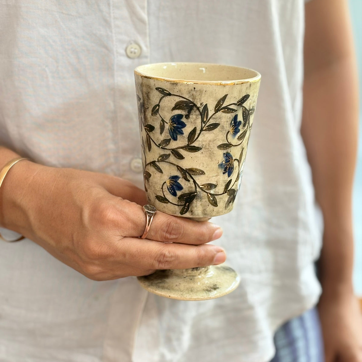 Mughal Regal Wine Glasses Red & Green - Ivory, Red & Green