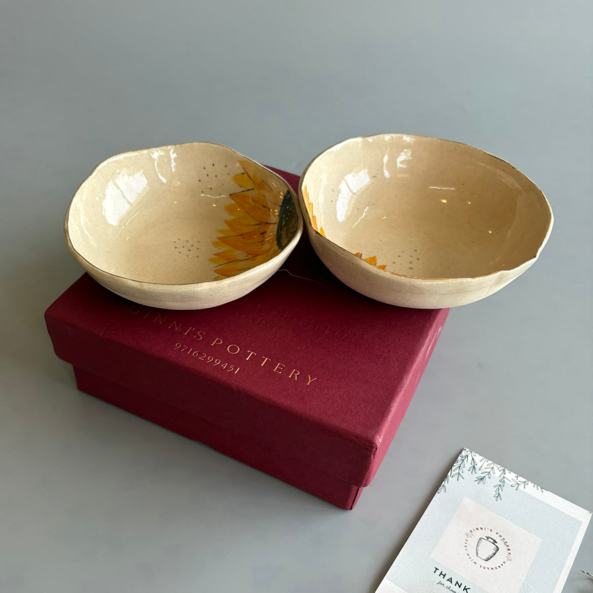 Sunflower Tapas Bowl - Beige & Yellow Set Of 2