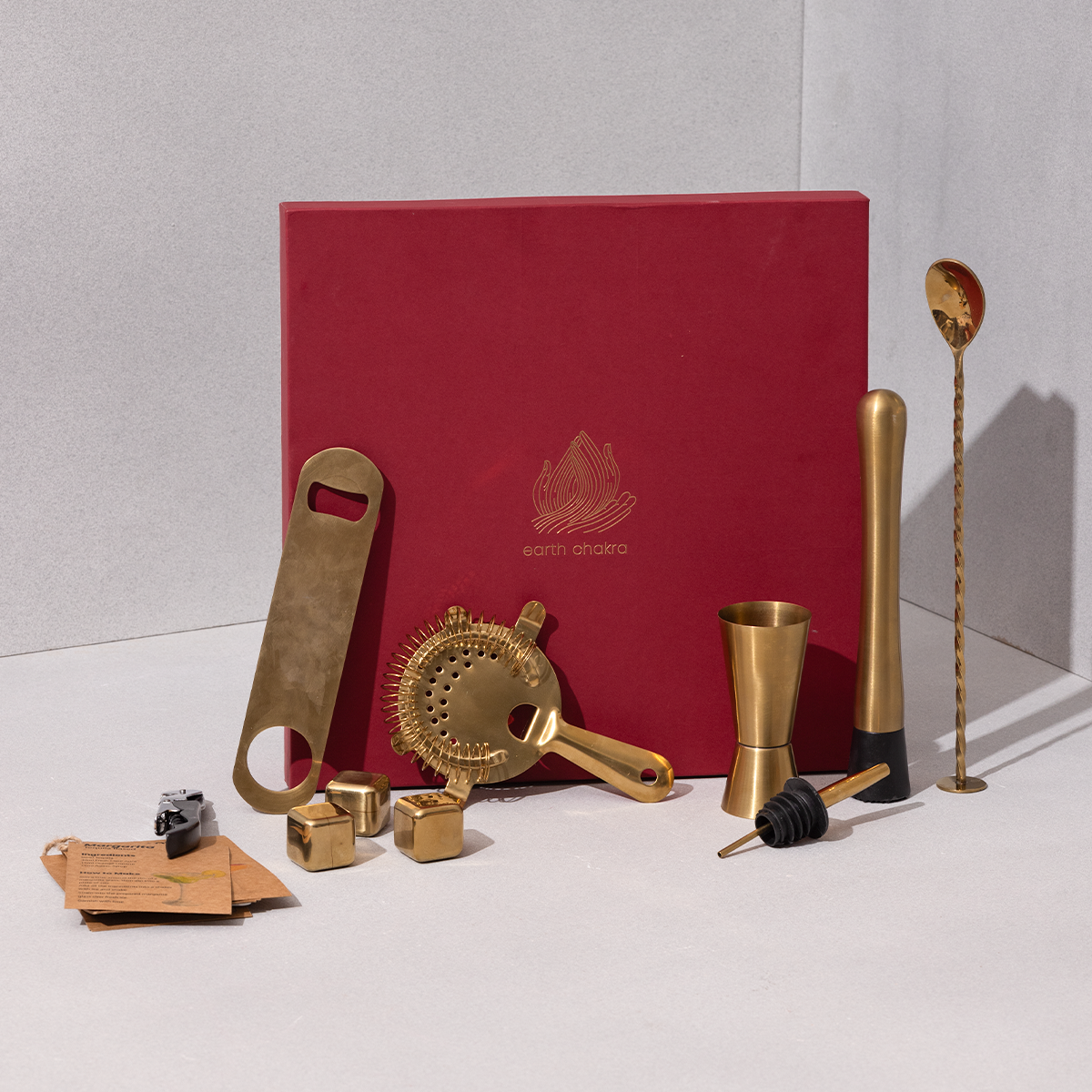 Gift Hamper | Bar Tool Kit | Set of 8 | Brass Finish