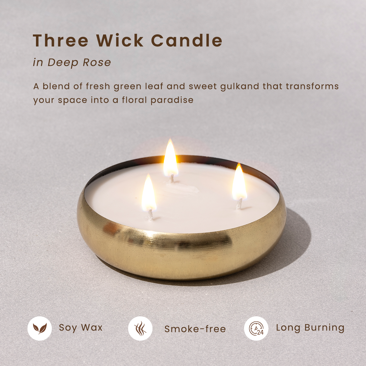 Gift Hamper | 3 Wick Scented Candles | Rose | Soy Wax Candles