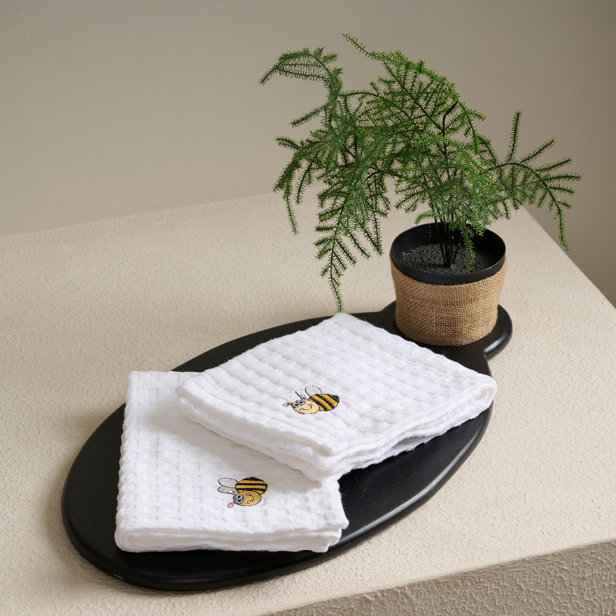 Smock Embroidered | Cotton | Waffle | Hand Towel | Little Bee