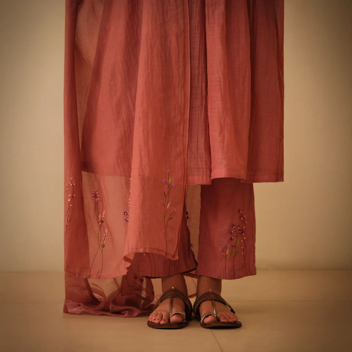 Mauve Hand Embroidered Chanderi Dupatta