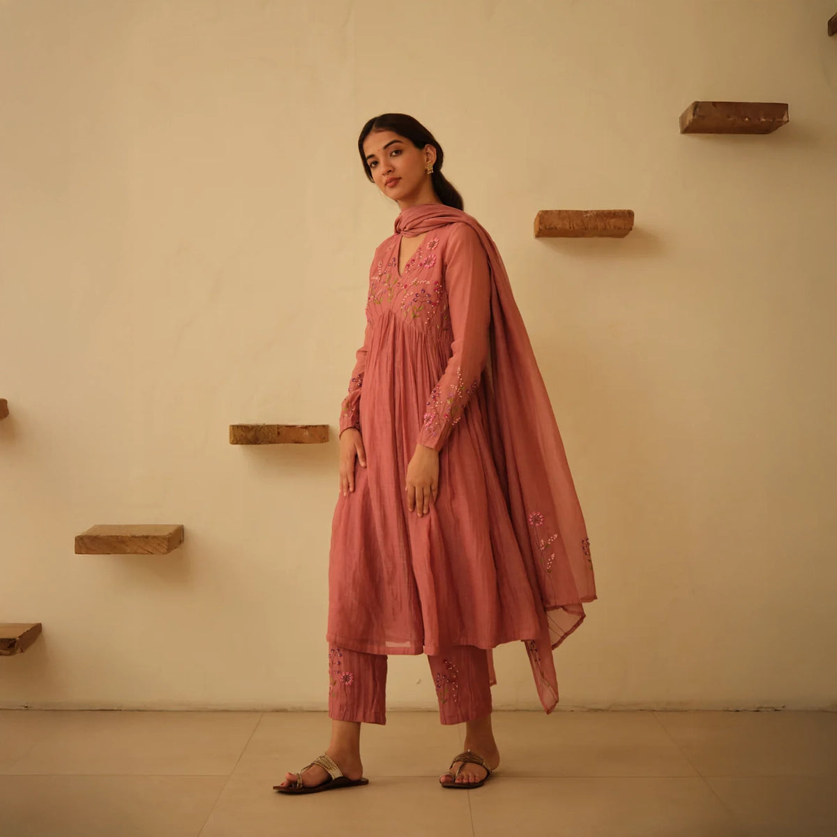 Mauve Chanderi Kurta Set