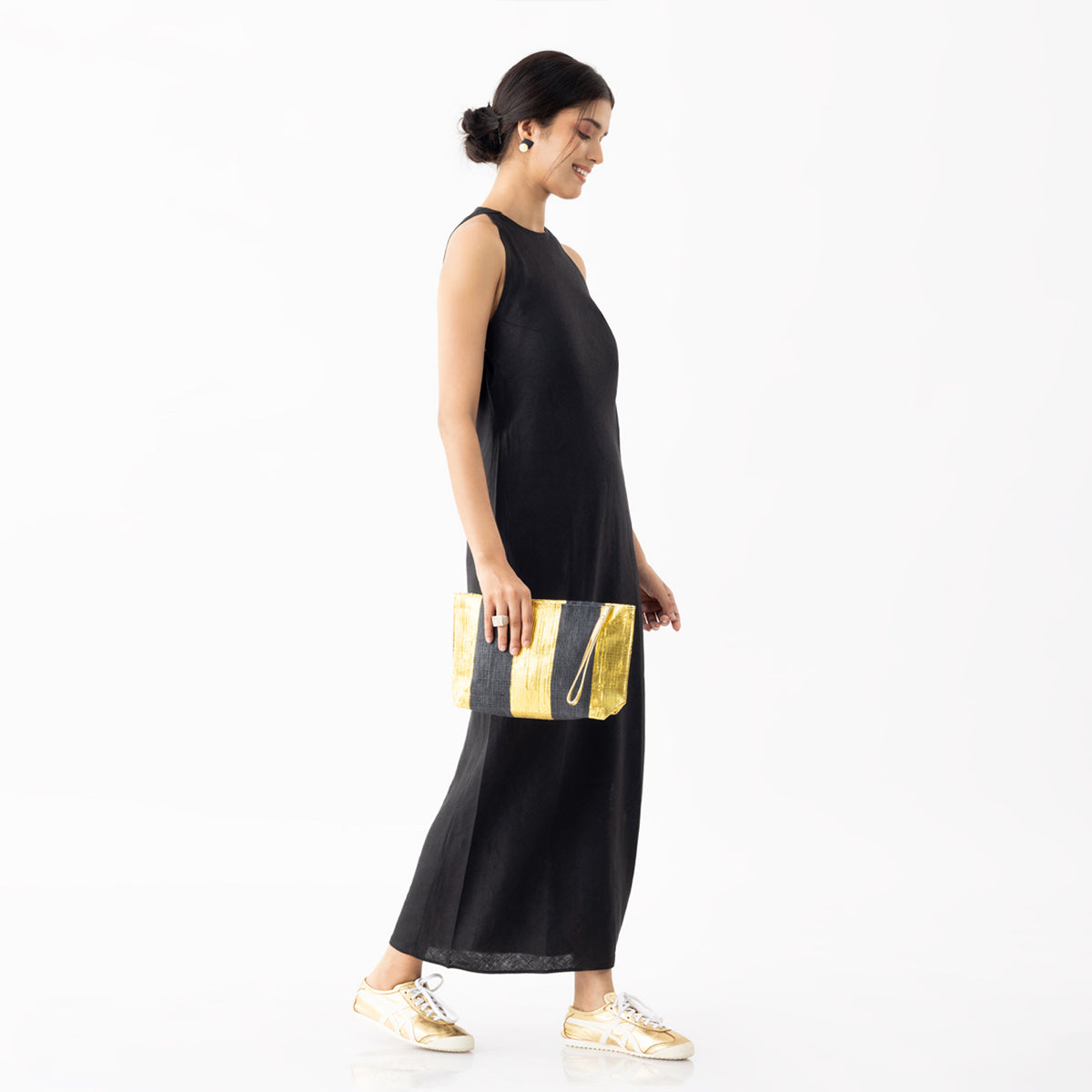 Black Gold Bands Metallic Clutch