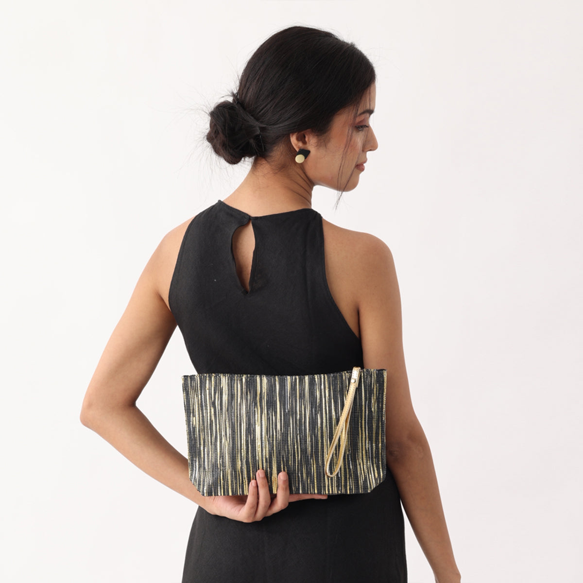 Black Gold Ikat Metallic Clutch