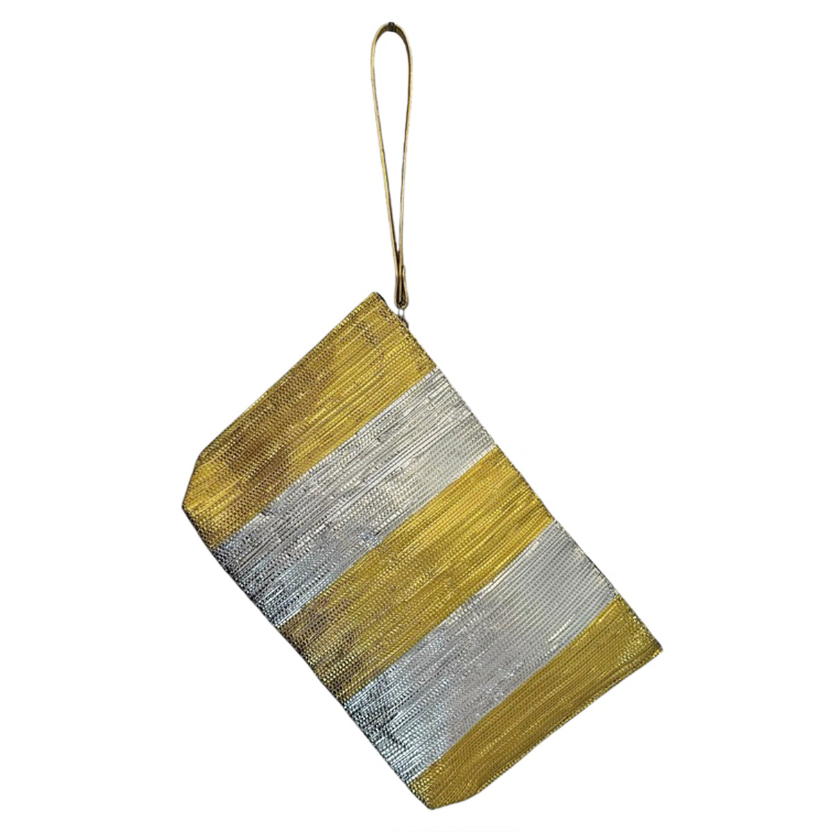 Silver Gold Bands Metallic Clutch