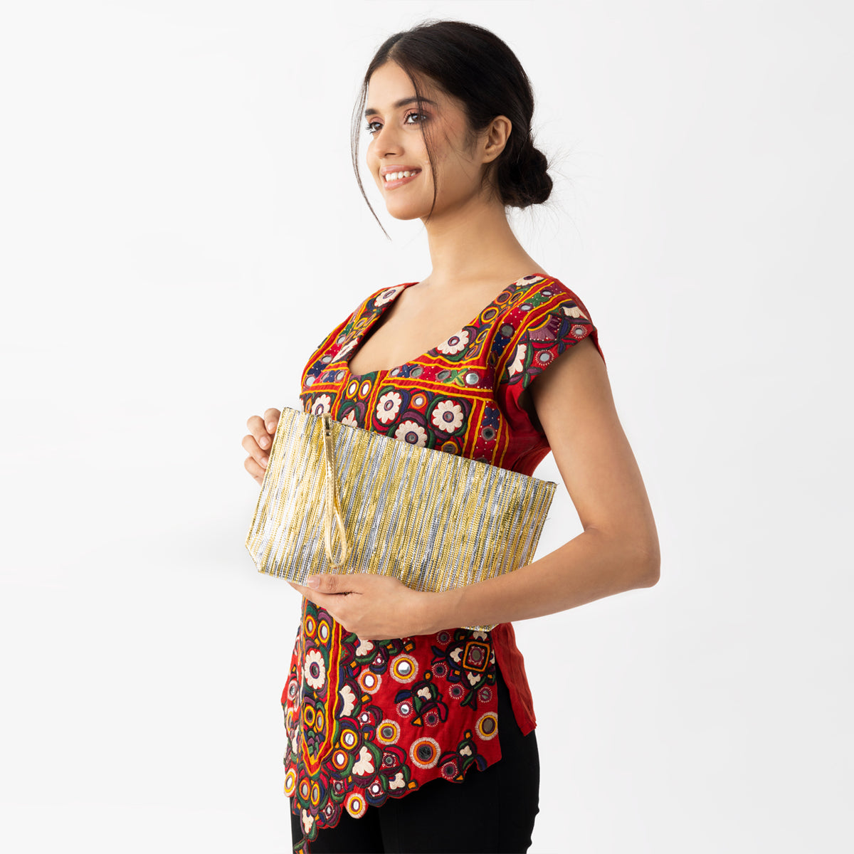 Silver Gold Ikat Metallic Clutch