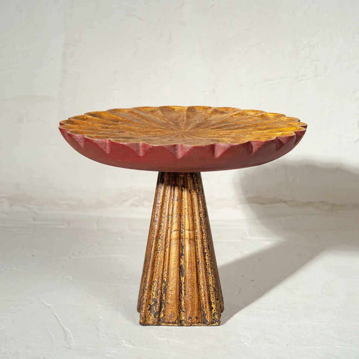 Mogra Wooden Cake Stand | Antique Gold & Red | 10.25 Inch