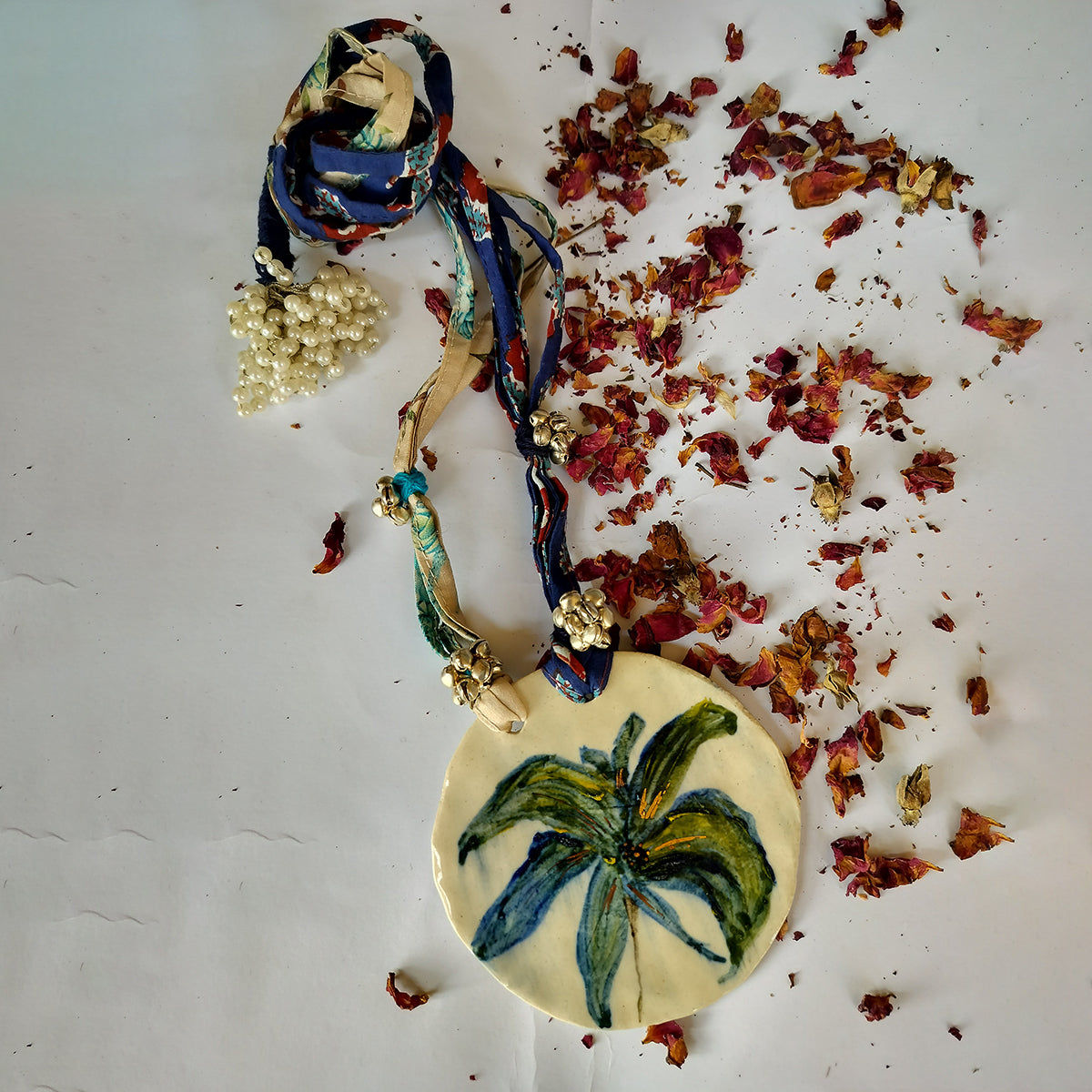 Naushad Gold Collection - Bluish Green Hibiscus Pendant