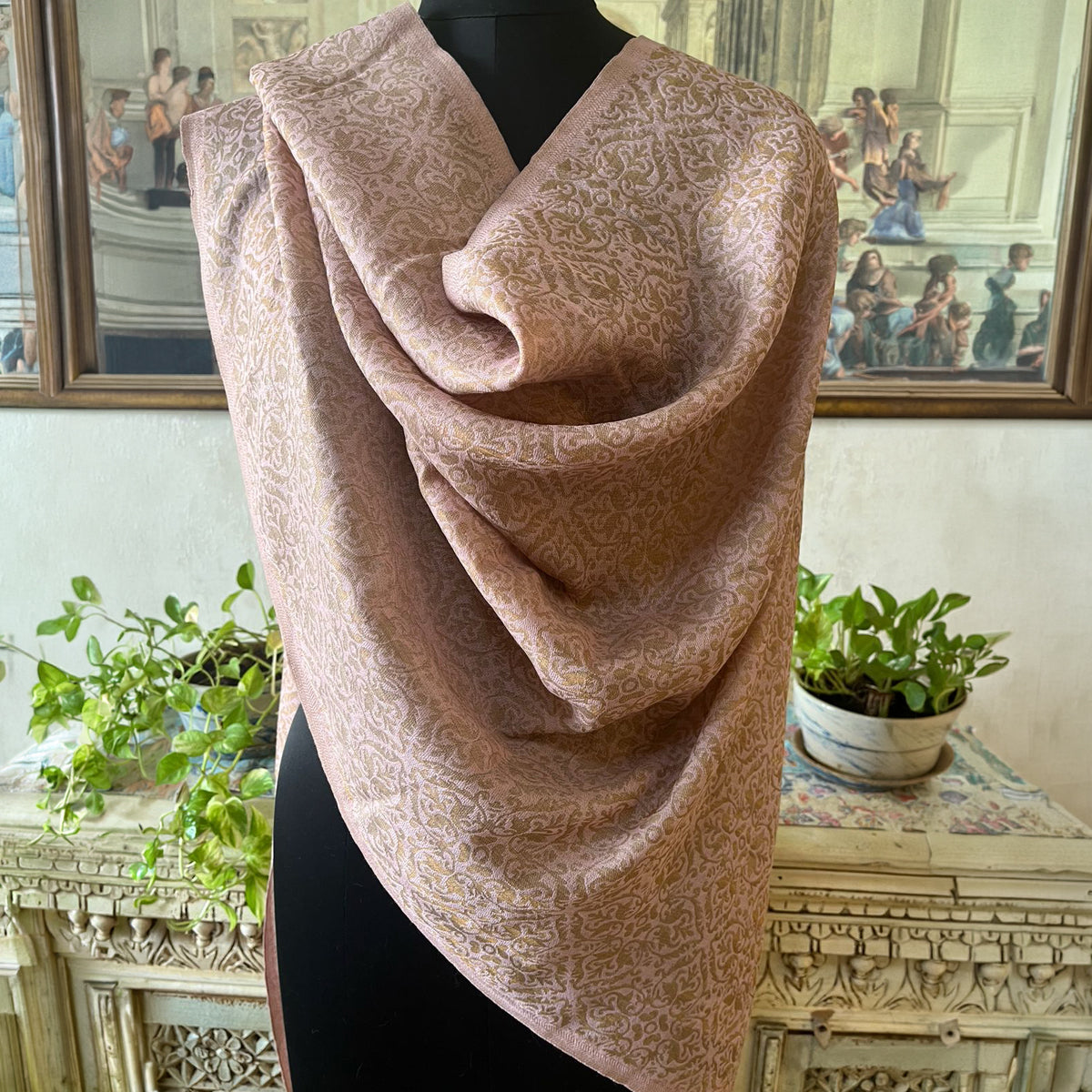 Dirty Pink Floral Zari Stole