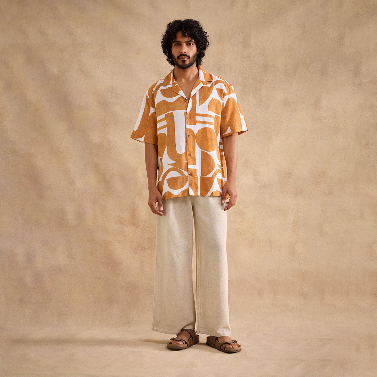 Geometric Dusk Cotton Linen Blend Shirt