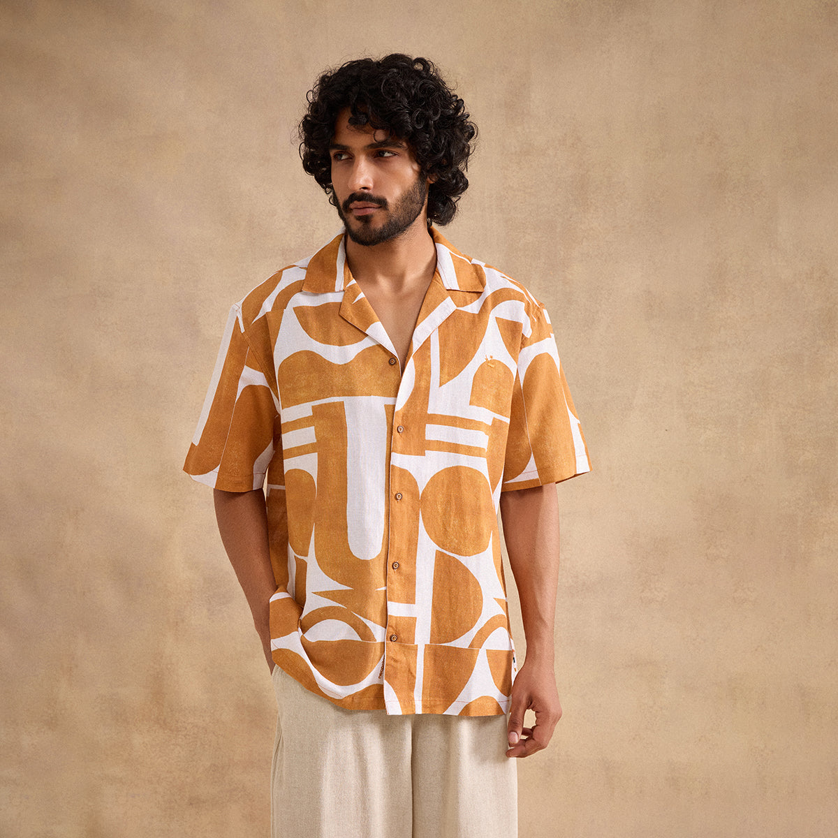 Geometric Dusk Cotton Linen Blend Shirt