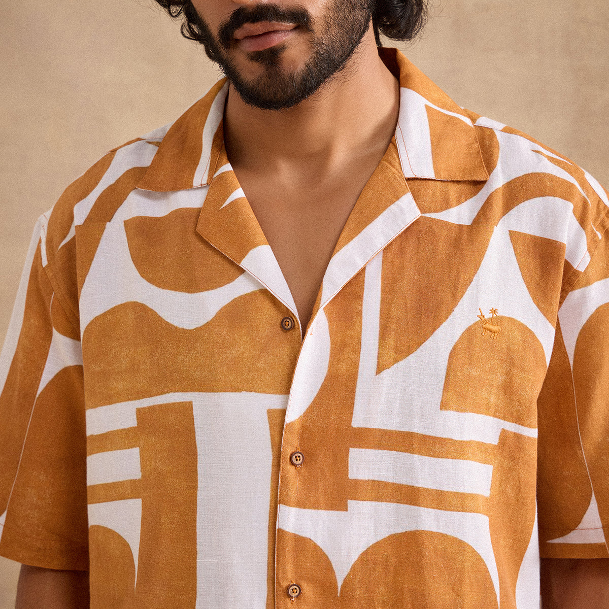 Geometric Dusk Cotton Linen Blend Shirt