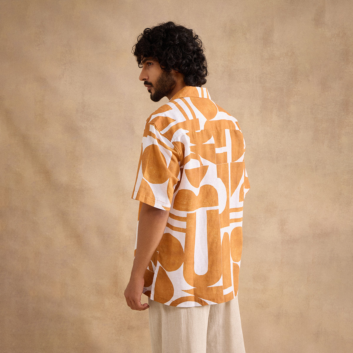 Geometric Dusk Cotton Linen Blend Shirt