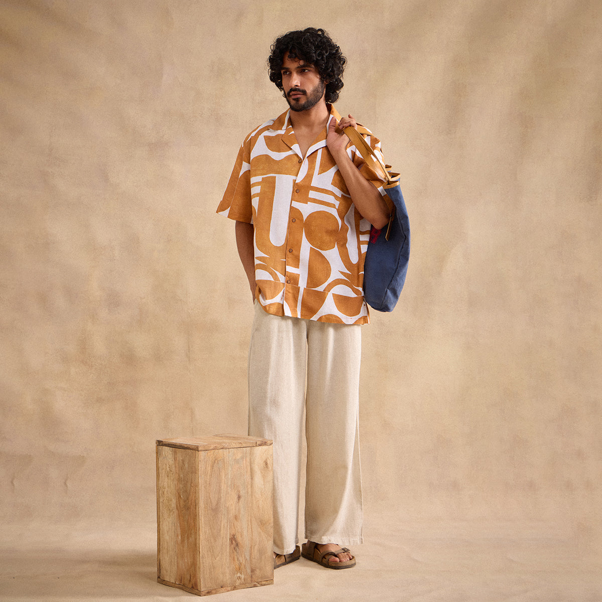 Geometric Dusk Cotton Linen Blend Shirt