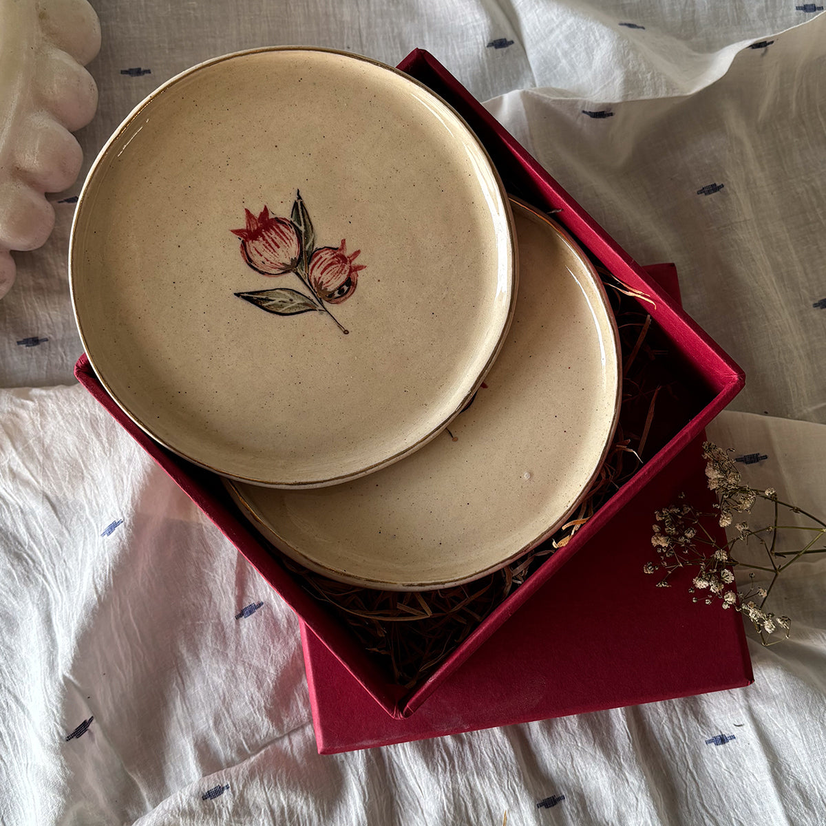 Hand painted Cake Plate | Anaar - Set of 2 | Finished with 22 Carat Gold