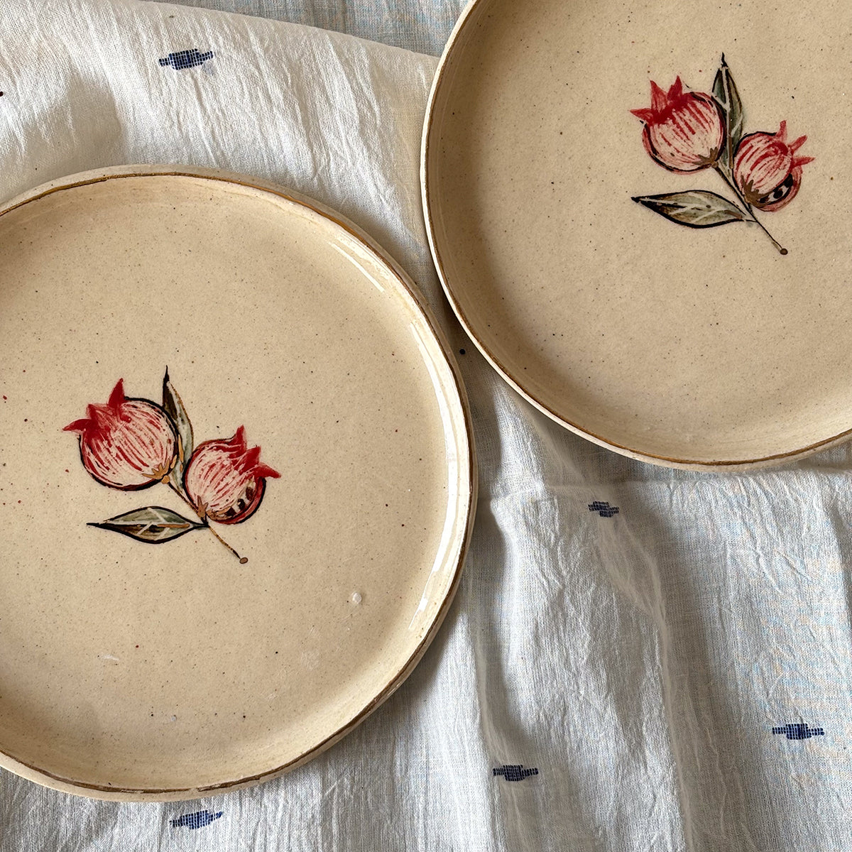 Hand painted Cake Plate | Anaar - Set of 2 | Finished with 22 Carat Gold