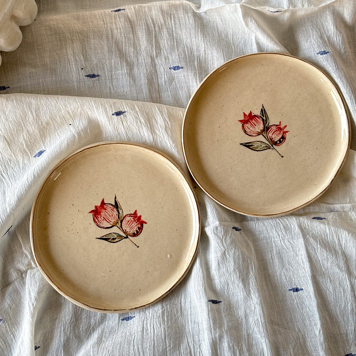 Hand painted Cake Plate | Anaar - Set of 2 | Finished with 22 Carat Gold