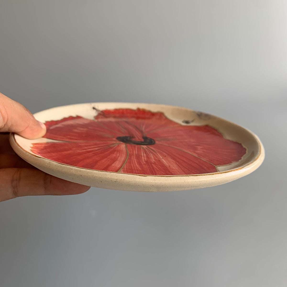 Handpainted Quarter Plate | Hibiscus Flower | Finished with 22 Carat Gold