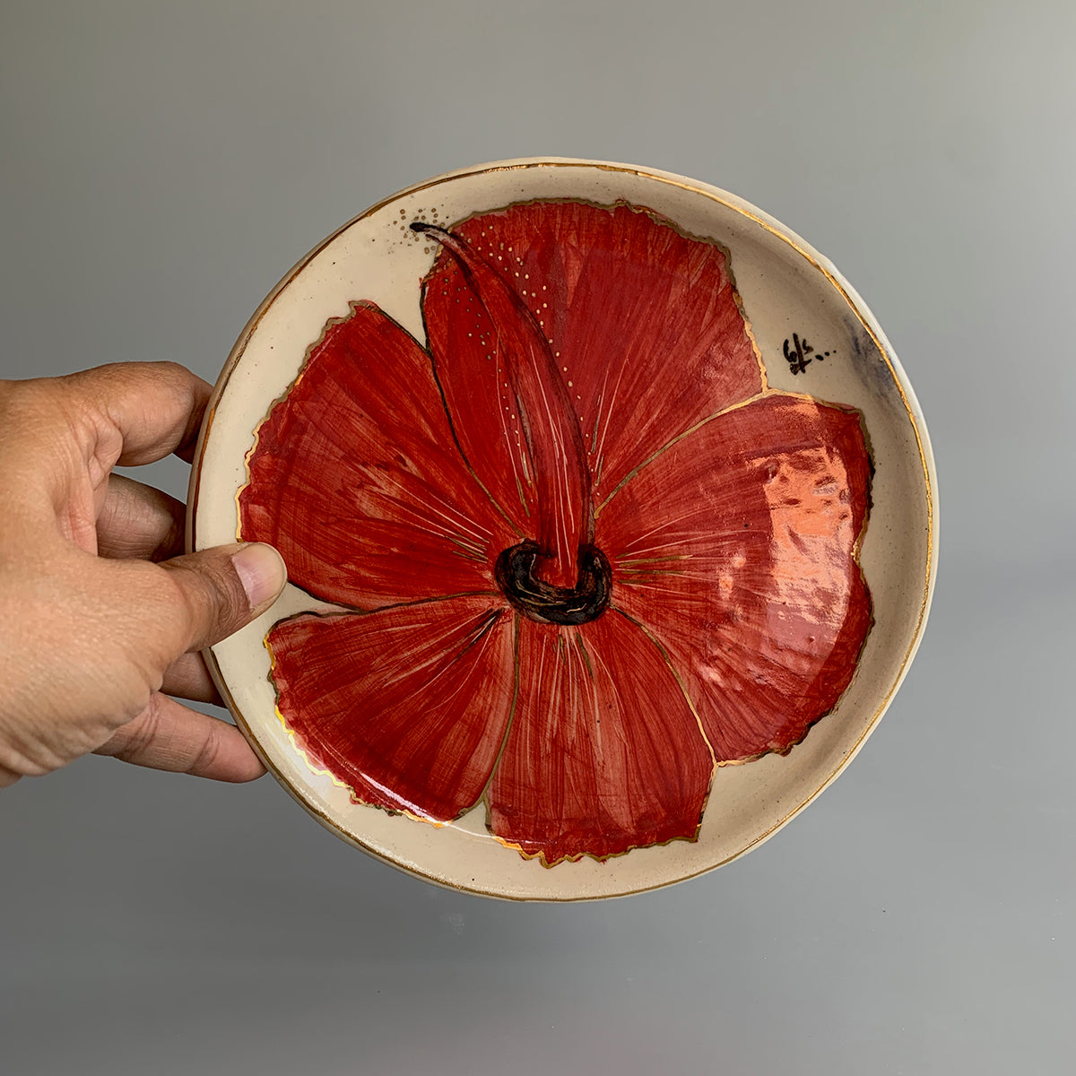Handpainted Quarter Plate | Hibiscus Flower | Finished with 22 Carat Gold