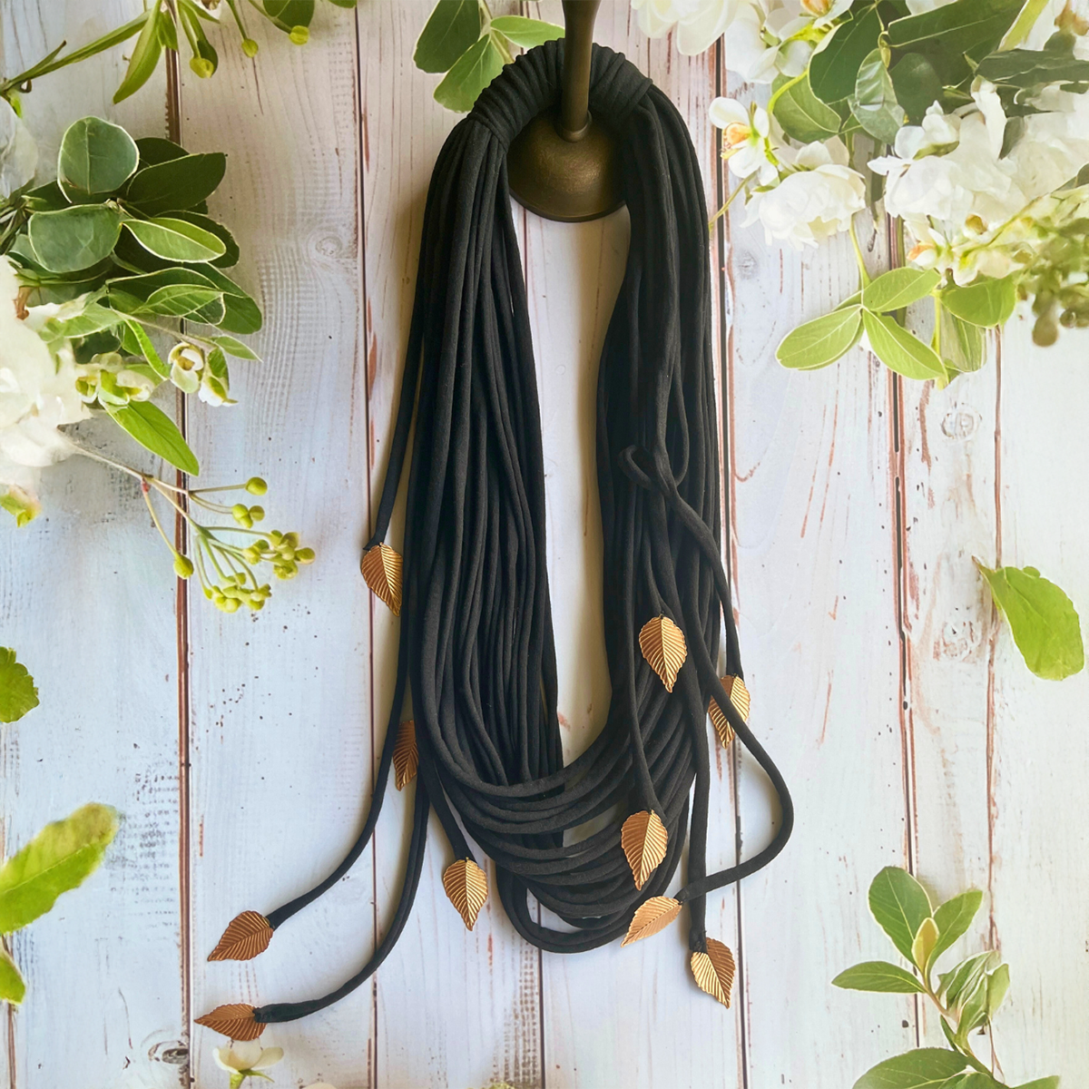 The Raas Autumn Leaves Black Handmade Fabric Necklace