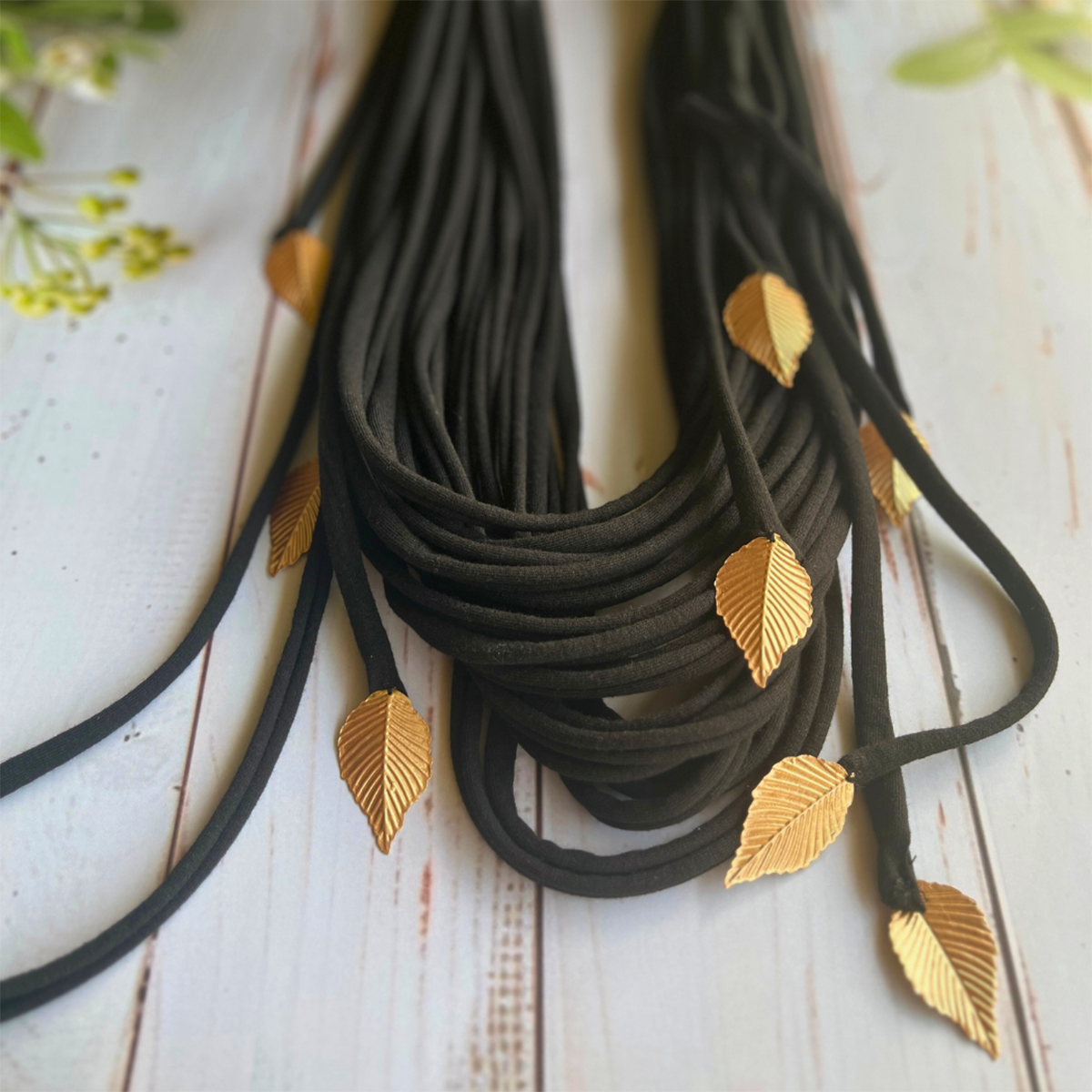 The Raas Autumn Leaves Black Handmade Fabric Necklace