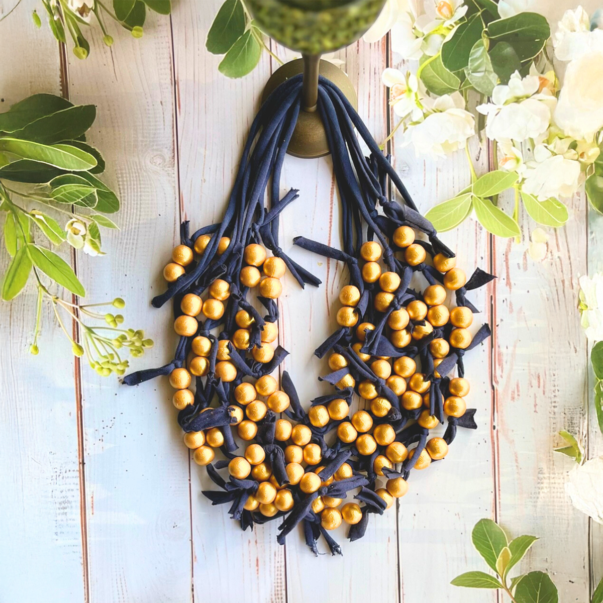 Bohemian Song Blue Handmade Fabric Necklace