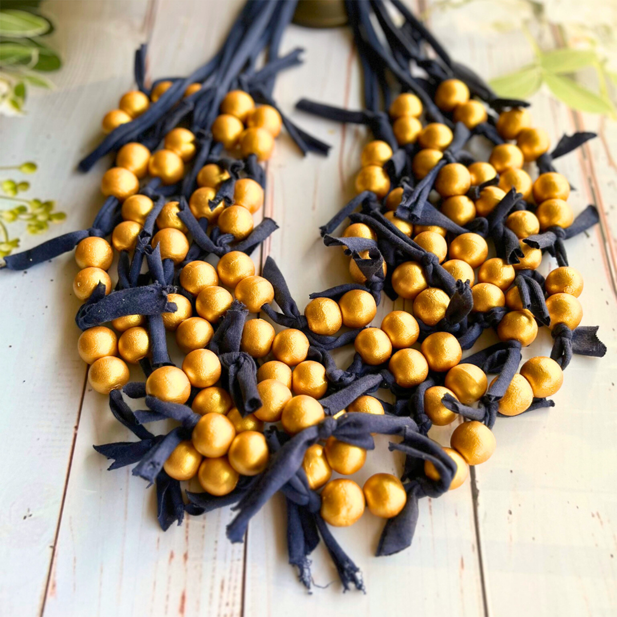 Bohemian Song Blue Handmade Fabric Necklace